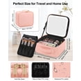 thumbnail image 3 of Makeup Bag with LED Mirror, Cute Cosmetic Bags Birthday Gifts for Girls Women, Makeup Train Case Artists Organizer Large Make Up Bags with Light Up Mirror 3 Color Lights-Pink, 3 of 10