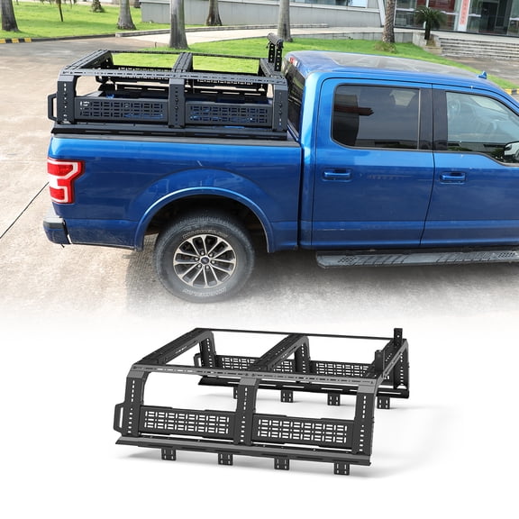 4Pcs/set Modular Overland Bed Rack(Front、Mid、Rear) and Molle Panel for General Medium and Large Pickup Trucks,The Width and Height are Adjustable