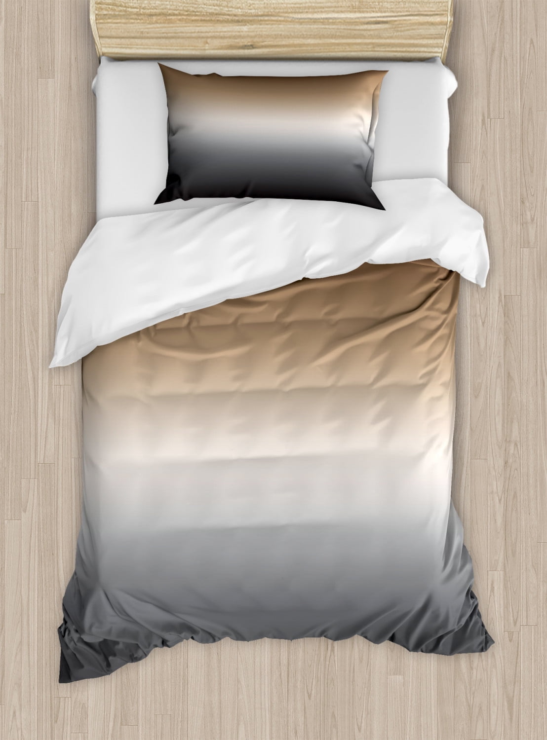 Ombre Duvet Cover Set Twin Size, Brown and Grey Pattern with Ombre