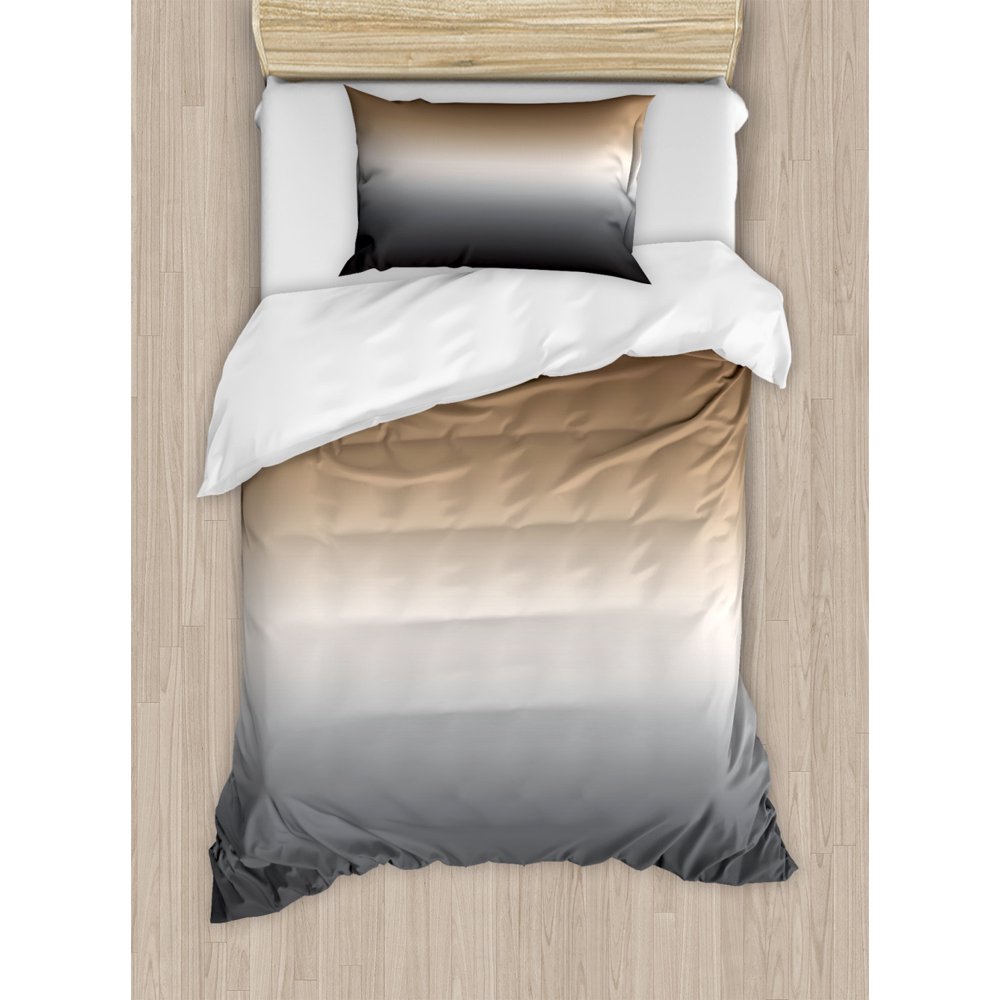 Ombre Duvet Cover Set, Brown and Grey Pattern with Ombre Effect