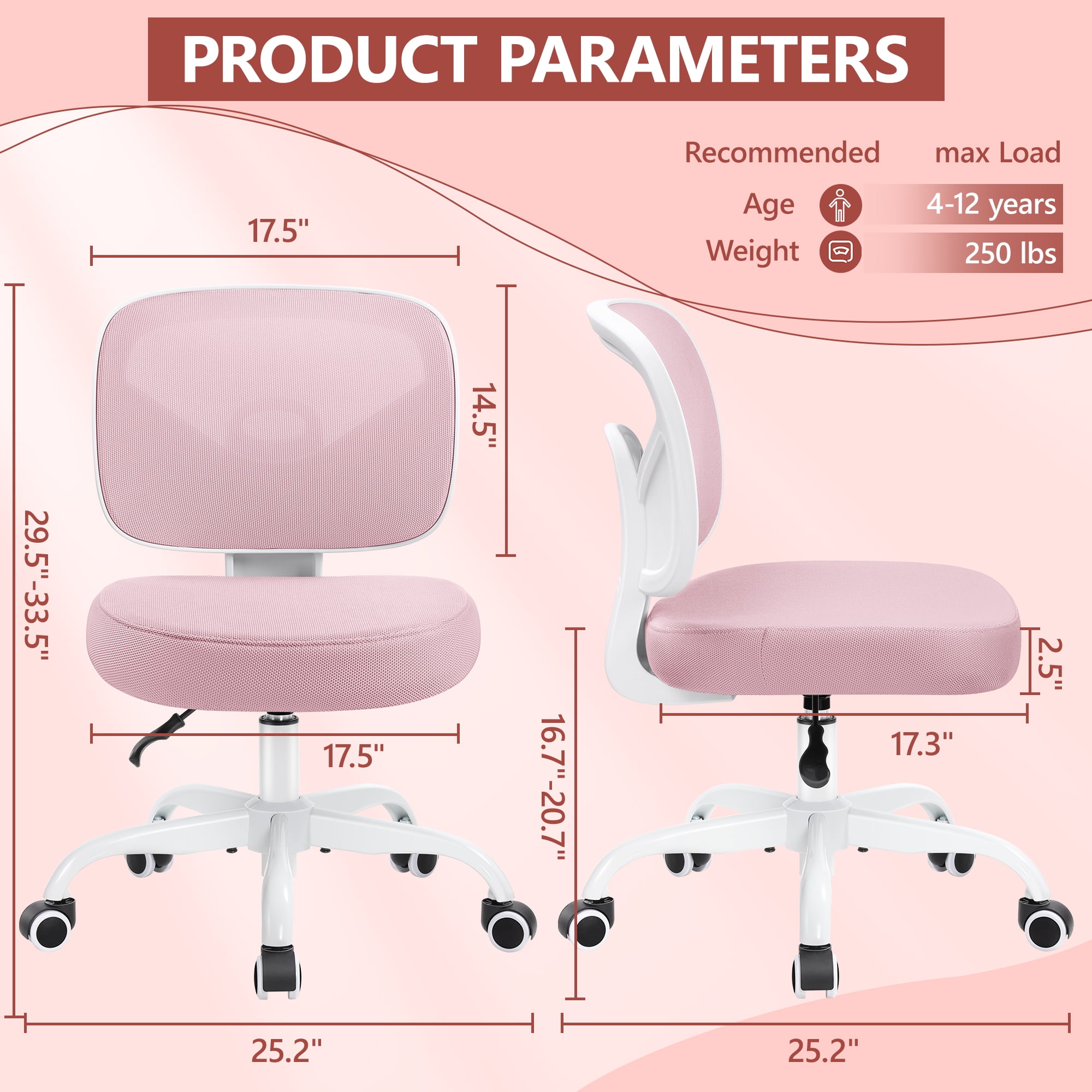 CAELUM Cute Pink Desk Chair for Teen Girl Kids, Home Office