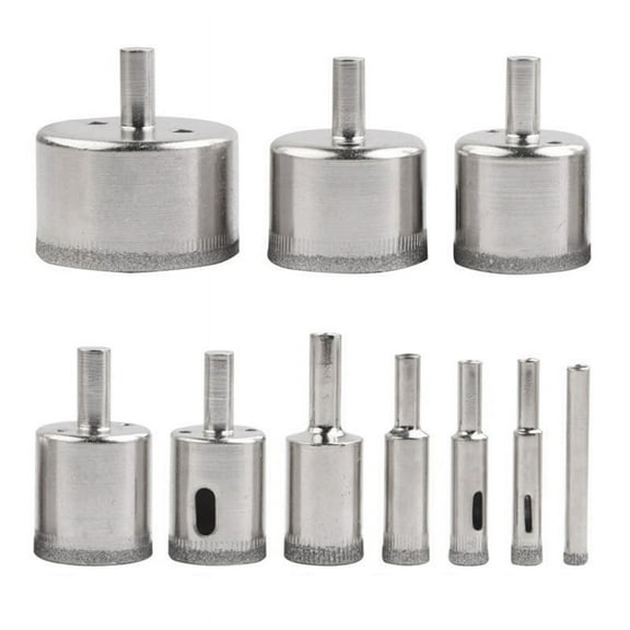 Diamond Drill Bits Set 10PC Diamond Hole Saw Set Glass Drill Bit for Ceramic Tile Porcelain Marble Stone Bottles