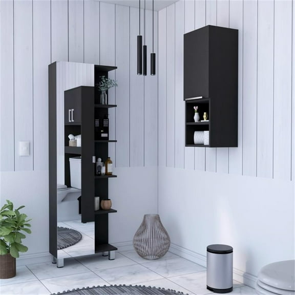 Nashua 2 Piece Bathroom Set, Urano Mirror Linen Cabinet   Mila Medicine Cabinet, Black