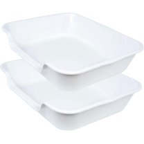 2 Pack of Extra Large Cat Litter Box (ABS Material), Low Entry Senior Litter Pen for Geriatric Kitty Big Cats, Jumbo Pet Safe Litter Boxes Tray for Indoor Pets Potty (White, 24" L x 20" W)