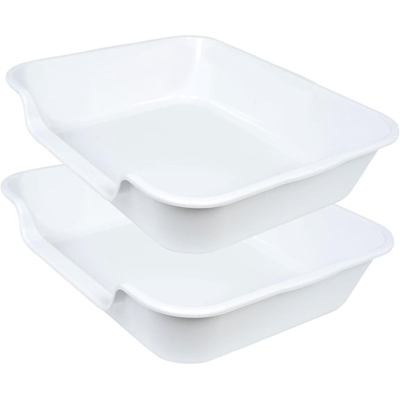 2 Pack of Extra Large Cat Litter Box (ABS Material), Low Entry Senior Litter Pen for Geriatric Kitty Big Cats, Jumbo Pet Safe Litter Boxes Tray for Indoor Pets Potty (White, 24" L x 20" W)