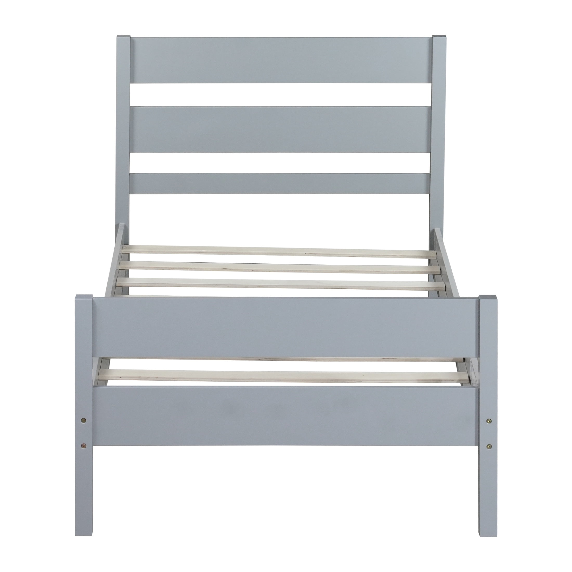 PORKISS Twin Size Bed Frame for Kids, Wood Bed Frame with Headboard/Footboard for Teens Boys Girls, No Box Spring Needed, Grey