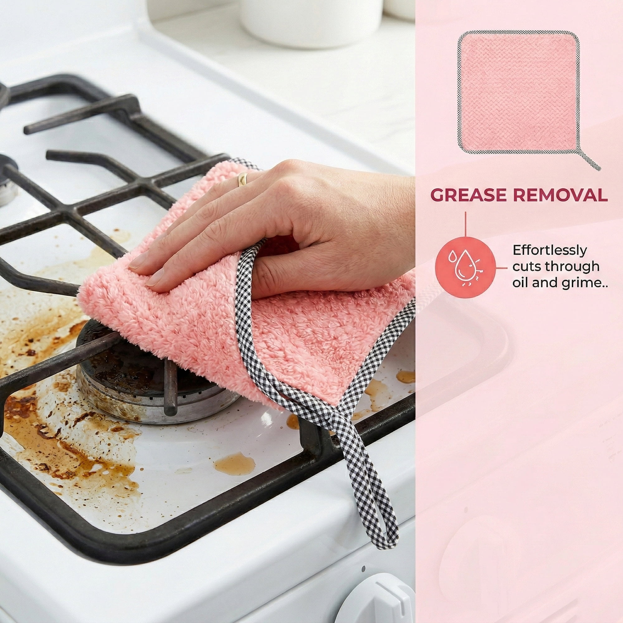 Unique Bargains 3Pcs Hanging Microfiber Reusable Kitchen Dish Cloths Pink 10" x 10"