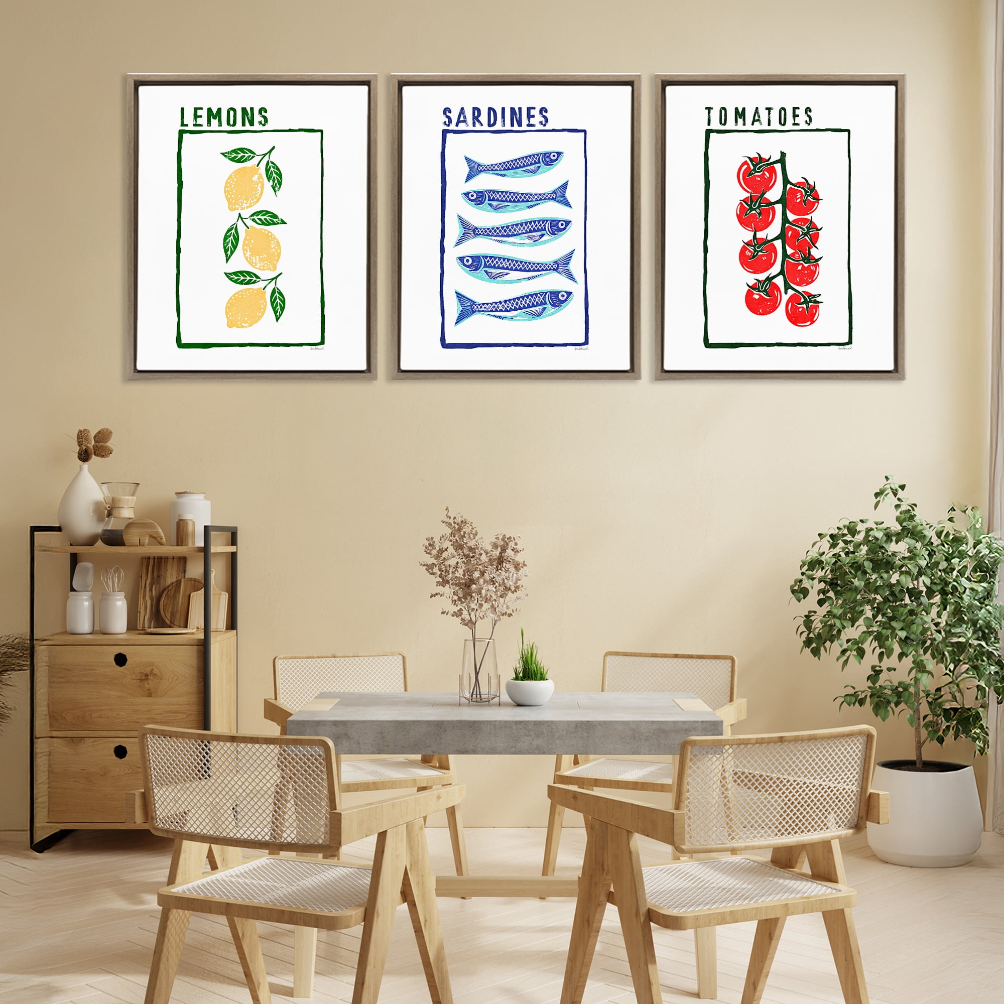 Stupell Industries Healthy Summer Foods 3 Piece Brown Framed Floater Canvas Set, design by Amanda Greenwood