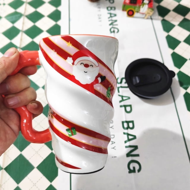 Taza de cerámica navideña con rosca, taza de agua de gran capacidad, taza de café, taza de cerámica