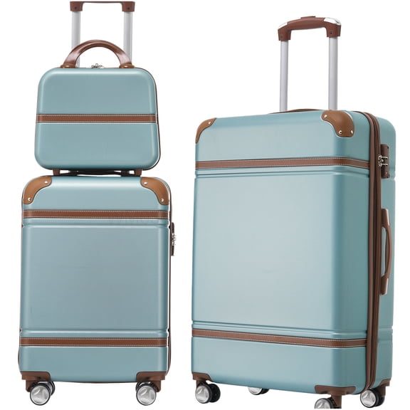 3-Piece Lightweight Hardshell Spinner Luggage Set in Green, TSA Lock, 20in & 24in ABS Suitcase with Cosmetic Case