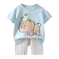 thumbnail image 4 of XUELUO Toddler Boys Casual Outfit Sets Summer Cartoon Print Crew Neck Short Sleeve Tshirts Tops And Shorts 2 Piece Sportwear,Blue,3-4 Years, 4 of 4