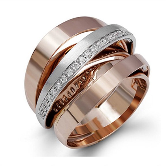 Women's Multi-Layer Winding Diamond Rose Gold Two-Color Ring