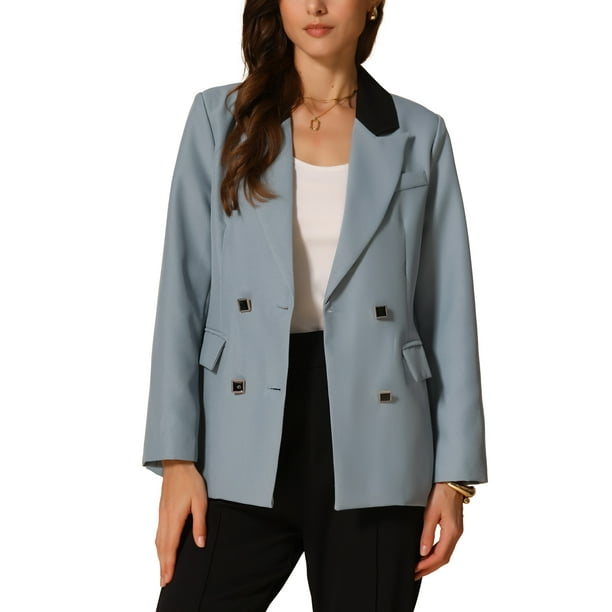 Chaqueta de manga larga de una botonera con solapa para mujer Inspire Chic S Azul