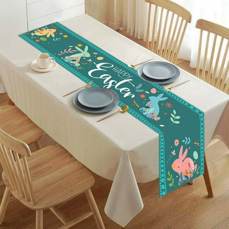 

Table Topper Centerpiece Rectangle Easter Tablecloth Flags Festive Ambience Decorations Hand Painted Bunny Egg Table Flags