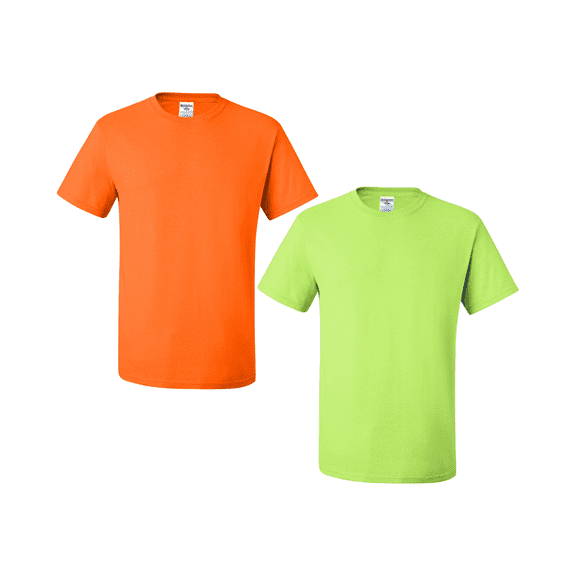 JERZEES Men Hi Vis Dri-Power 50/50 T-Shirt, Short Sleeve Crew Neck, Safety Green/Orange, S, 2 Pack
