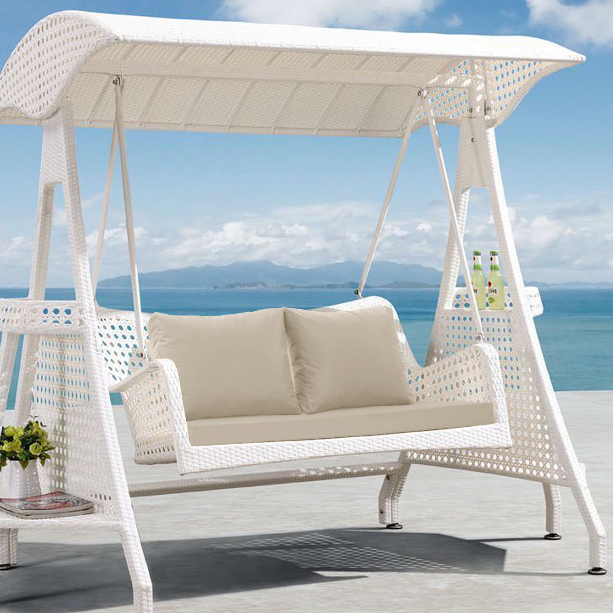 Outdoor Loveseat Cushions, Waterproof Weather & Fade Resistant Seat and Backrest Cushion Set for Couch, Swing, Bench, 46 x 26 Inch, Beige