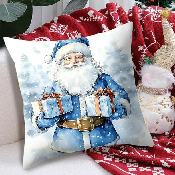 Uuiauoio Christmas Holiday Pillow Covers Linen Cushion Cases Santa Snowman Reindeer Pattern Decorative Throw Pillow for Sofa Bed Living Room Home Decor Festive Seasonal Accent