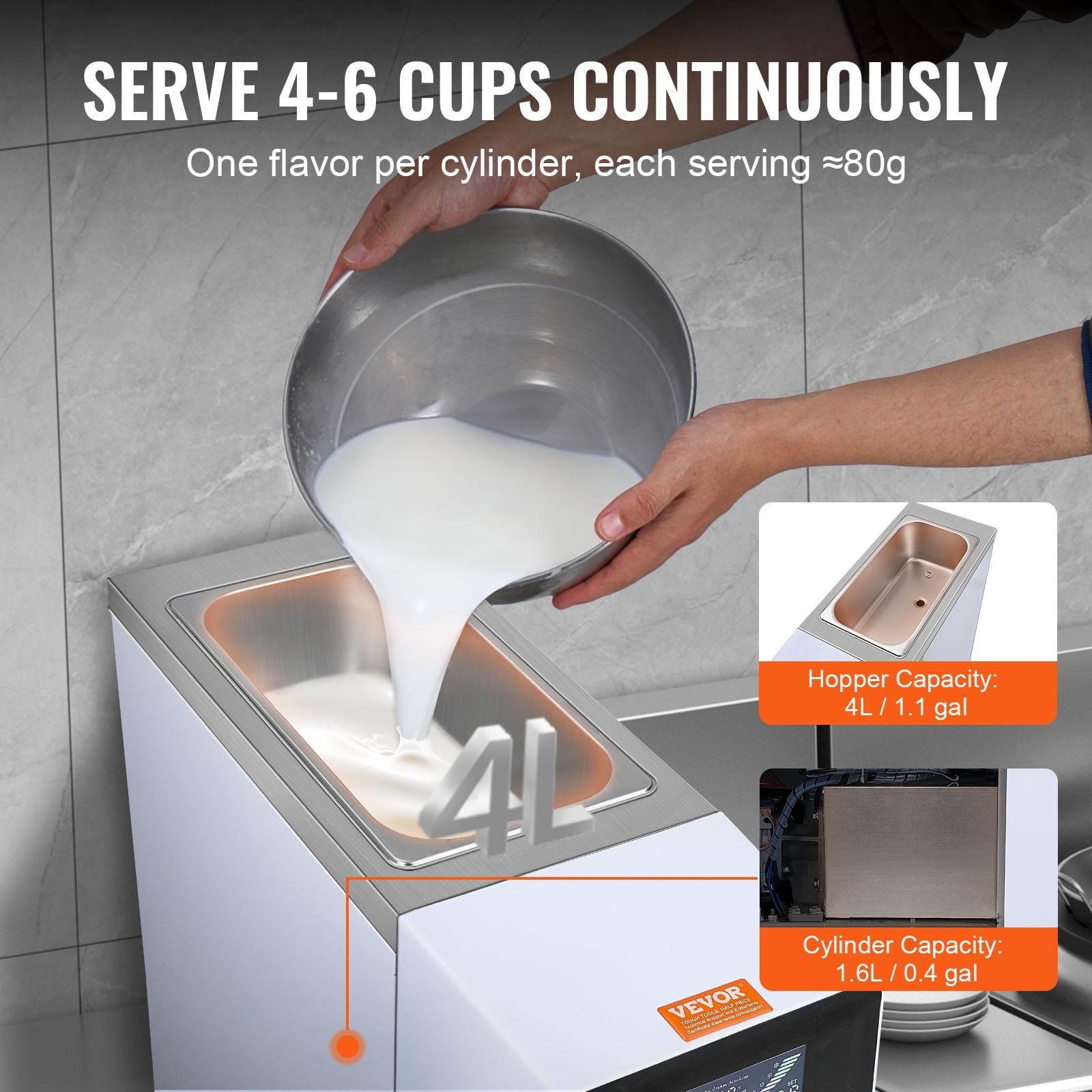HCY Commercial Ice Cream Machine, 10.6 QT/H Yield, 1000W Single Flavor Countertop Soft Serve Ice Cream Maker, with 4L Hopper 1.6L Cylinder, LCD Panel Auto Clean Pre-cooling, for Restaurant Snack Bar