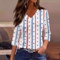thumbnail image 5 of Wutalume Women's 3/4 Sleeve American Flag Top - Stars and Stripes Independence Day Print V-Neck T-Shirt, 4th of July Outfits for Women, 3/4 Length Sleeve Womens Tops,White L, 5 of 7