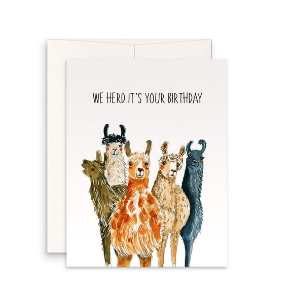 We Herd It's Your Birthday Llama Card – Cute Animal Design for Birthdays – Blank Inside, Envelope Included – Fun & Unique Greeting Card for Friends and Family
