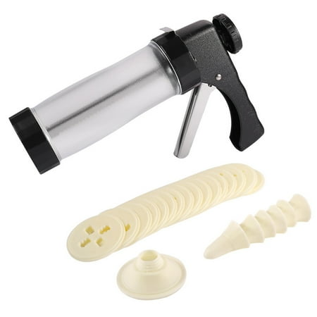 

Pnellth 1 Set Cookie Press Stainless Steel Cookie Maker Kit Easy to Use Creative Baking Tool with 16 Plates And 6 Nozzles for Kitchen