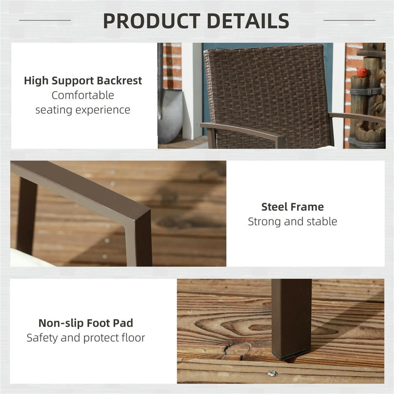 Demi Bonn Outdoor Dining Chairs Set of 4, PE Rattan Patio Dining Room Chairs with Cushion for Garden, Backyard, Lawn, Brown