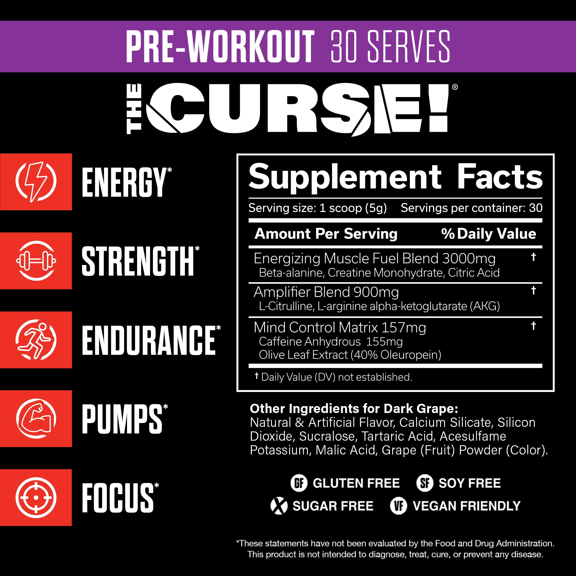 JNX Sports® The Curse Pre Workout Powder Dark Grape Pre Workout Mix for Energy and Focus, 30 Serves