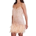 thumbnail image 3 of Women Dress Tassel Sequin V Neck Sleeveless Backless Feather Decor Loose Rumba Cha-cha Dance Costume Mini Club Party Dress -Golden,2XL, 3 of 5
