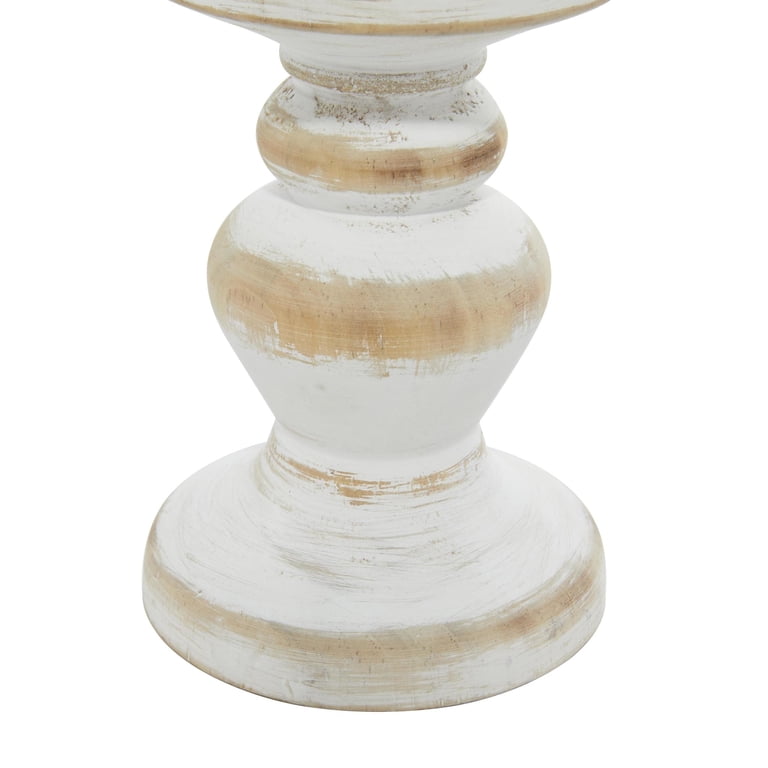 DecMode Farmhouse White Washed Wood Pillar Candle Holders Set of 3 photo 5