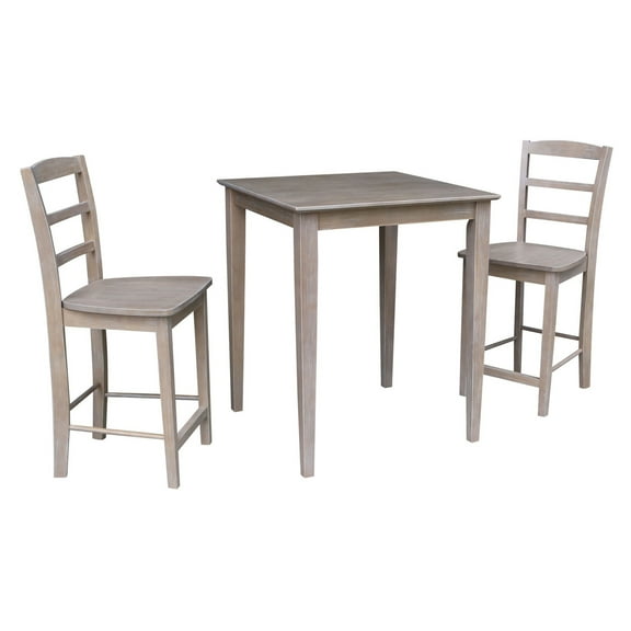 30" x 30" Wood Counter Table and 2 Madrid Stools in Washed Gray Taupe - Set of 3
