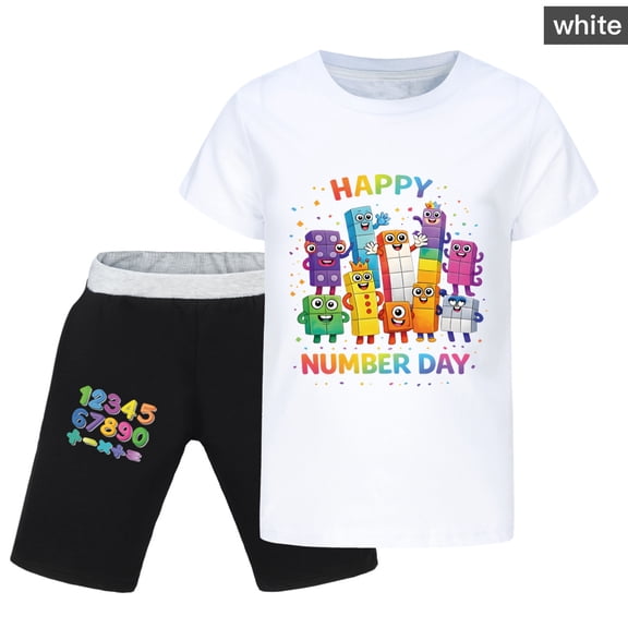 Kids Boys Girls Number Block Cartoon Graphics Printed Costume Casual Sport Outfit Set T-Shirts Set Summer Short Sleeve Shirt&Short Pants 2 Piece Theme Party Tops Cotton Tees Clothes Anime Gift 3-13
