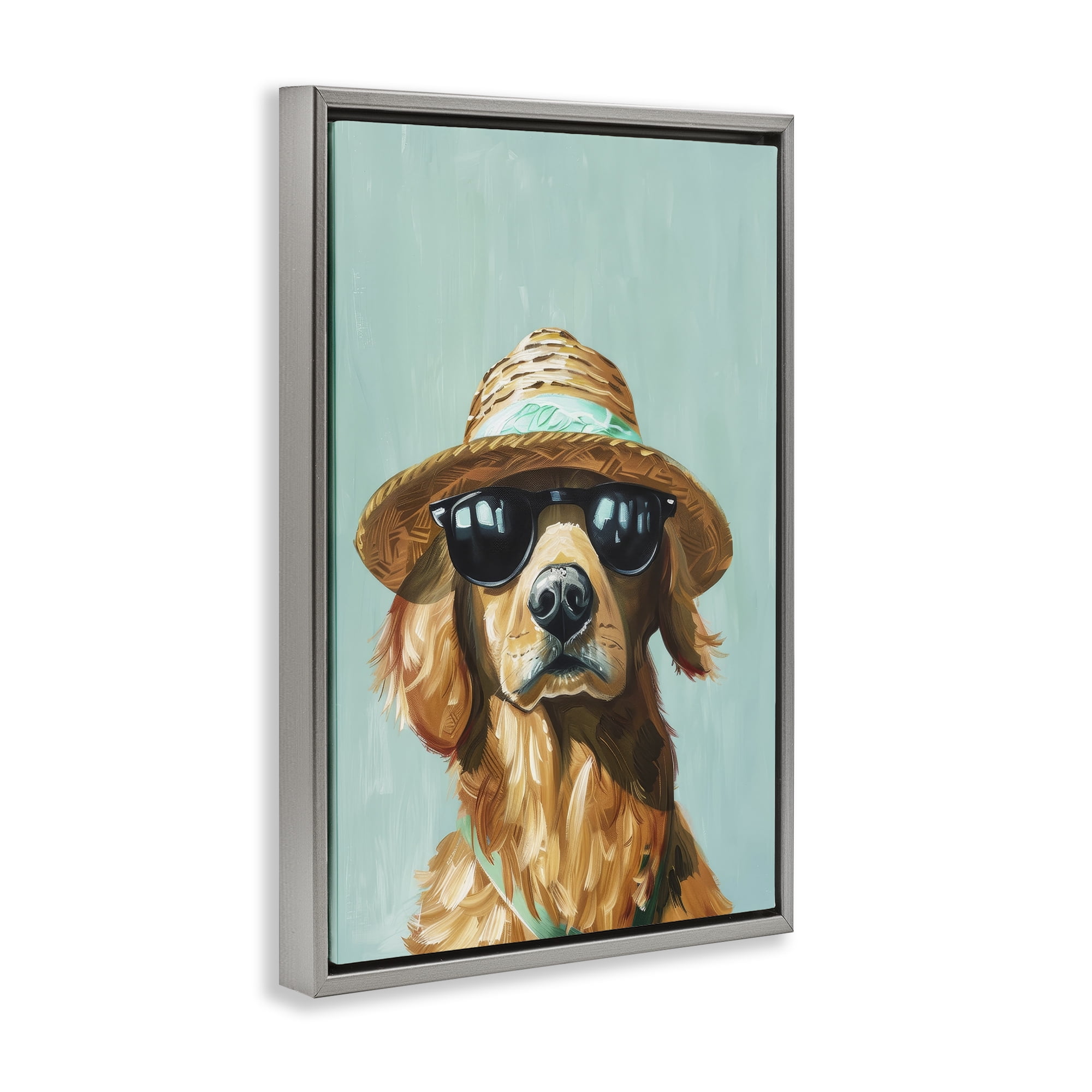 Stupell Industries Beach Ready Dog Animals & Insects Painting Gray Floater Framed Canvas Art Print Wall Art, 17 x 25