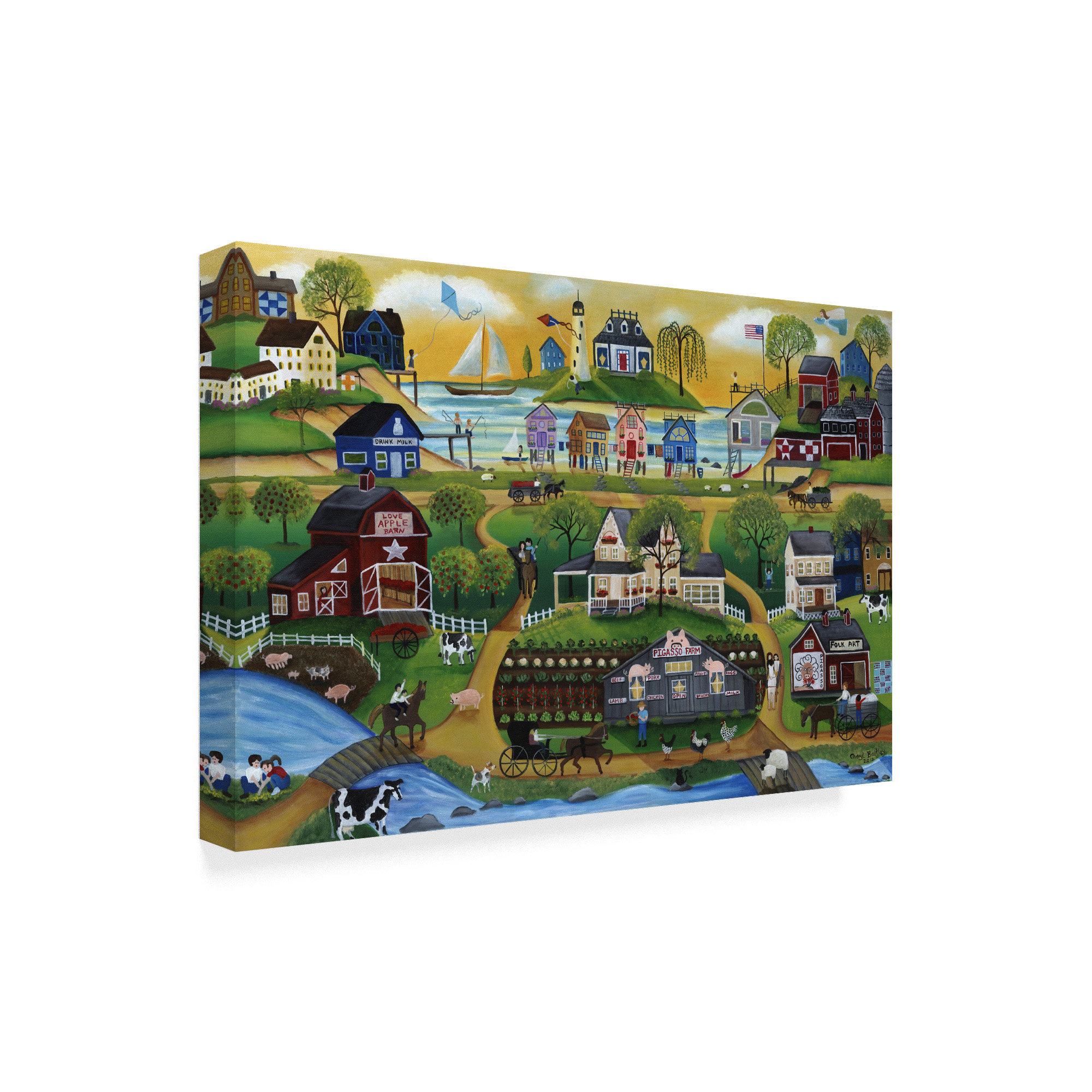 Trademark Fine Art 'Picasso Folk Art Farm' Canvas Art by Cheryl Bartley