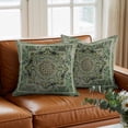 thumbnail image 3 of Turkish Boho Throw Pillow Cover Green Wallpaper Murals Cotton Linen Cushion Cover Throw Pillow Case with Invisible Zipper for Couch Sofa Bed Chair Car 24x24 Inch, 3 of 9