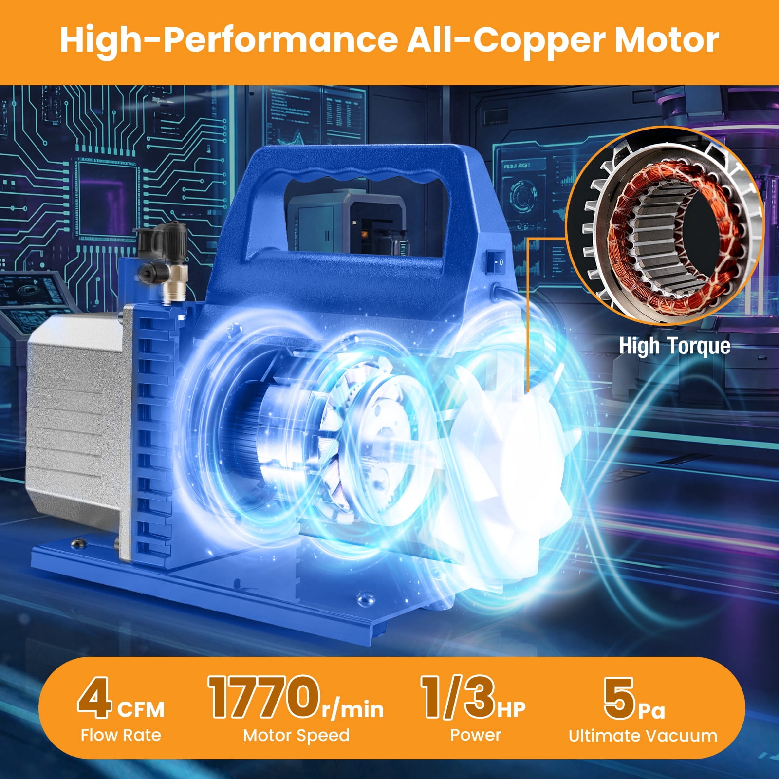 EDX 1/3 HP 4CFM R134A AC Manifold Gauge Set Aluminum Valve with 3 Set High/Low Pressure Quick Couplers for HVAC Vacuum Pump, Blue