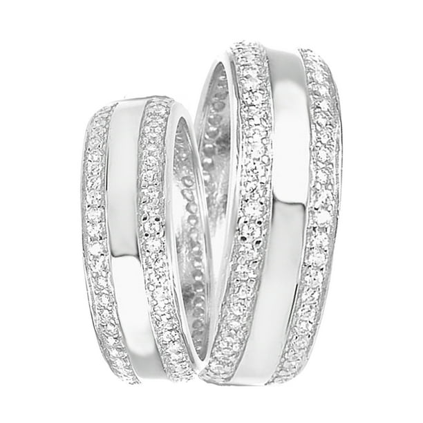Laraso Co Matching His And Hers Wide Sterling Silver Wedding Bands Ring Set For Him And Her Walmart Com Walmart Com