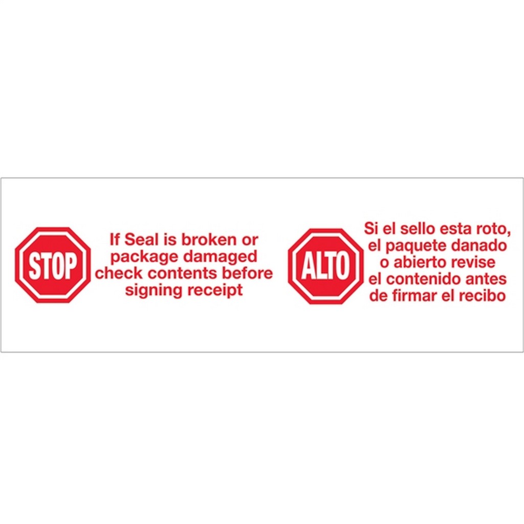 Tape Logic Pre-Printed Packing Tape White - Stop / Alto 2" X 110 Yard Roll (36 Roll/Case)