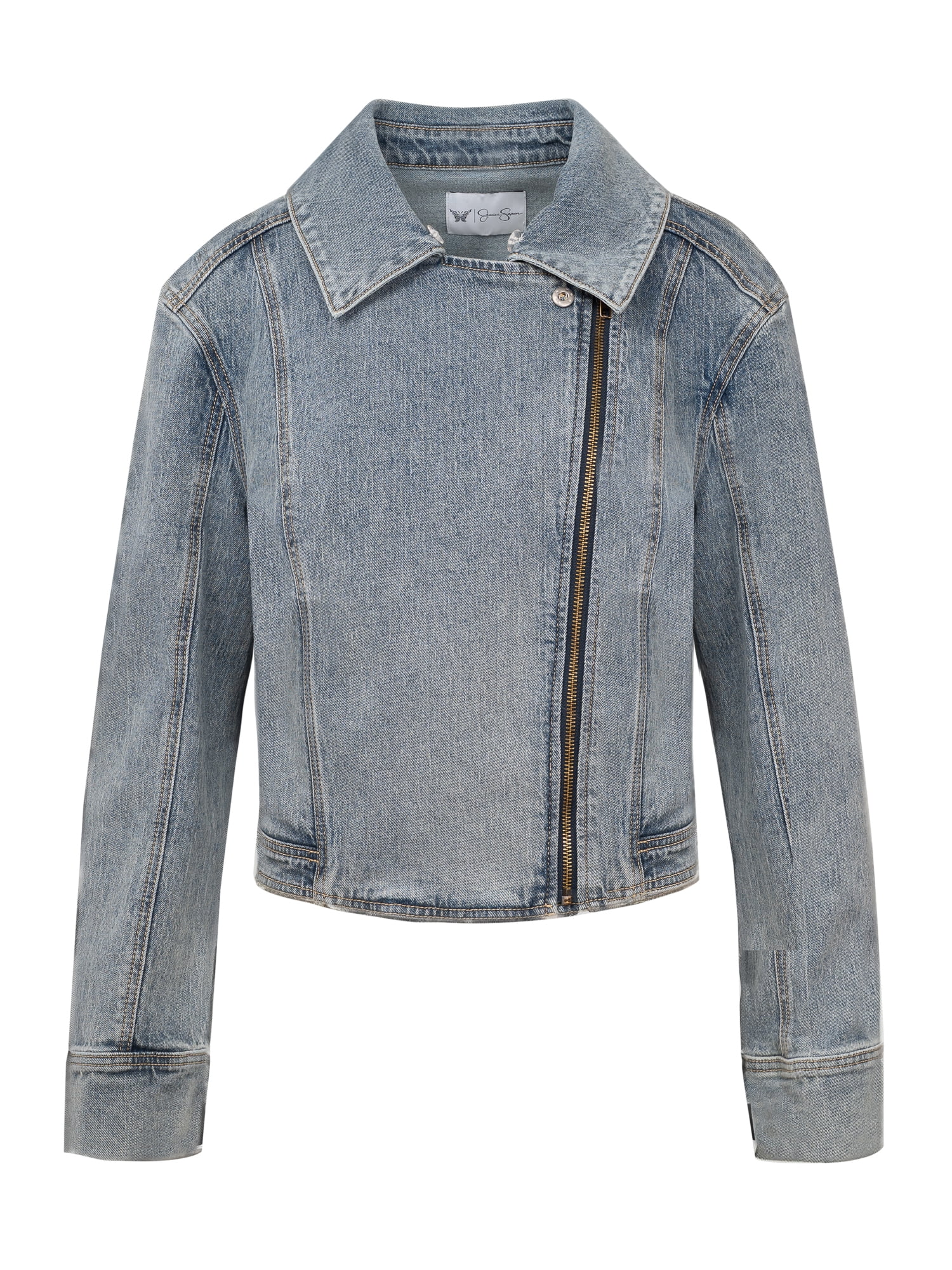 Jessica Simpson Women's Denim Moto Jacket with Faux Fur Collar, Sizes XS-XXL