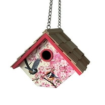 Printed Wren Birdhouse - Cherry Blossom & Chickadee Print