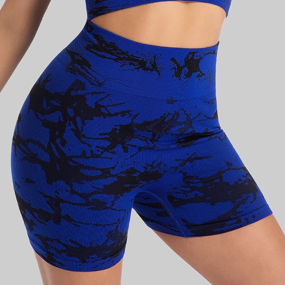 Yoga Shorts for Women High Waist Lifting Tummy Control Stretchy Slim Fit Solid Print Gym Shorts for Workout Wear Blue L