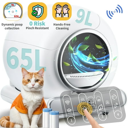 Smart Self-Cleaning Cat Litter Box with Odor Control, App Control, UV Sterilization & Safety Sensors, 19.8 Gal Drum, Fits Up to 22 lb Cats