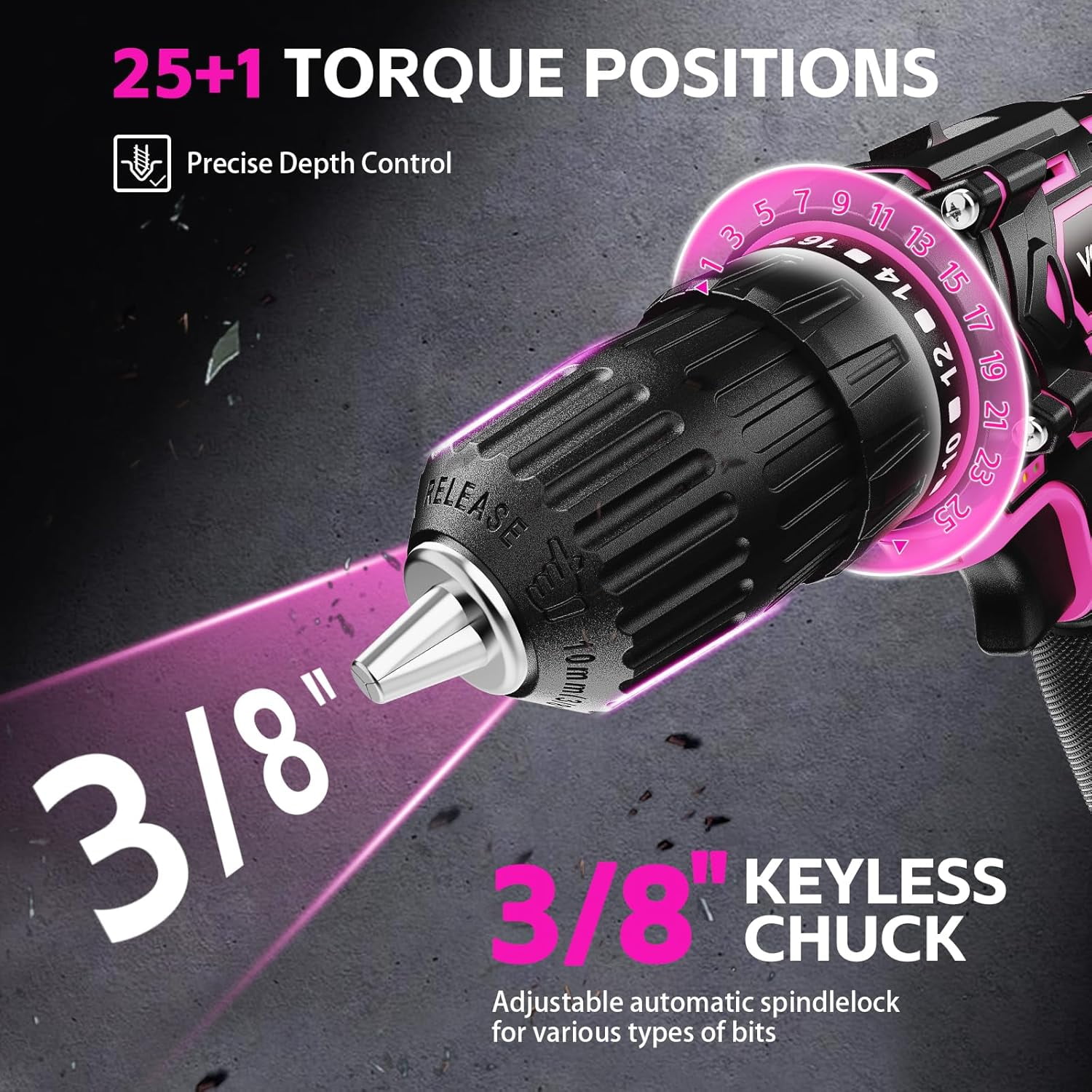 Cordless Drill Set 12V Power Drill with Battery and Charger, 2-Speed Electric Drill with 3/8" Keyless Chuck