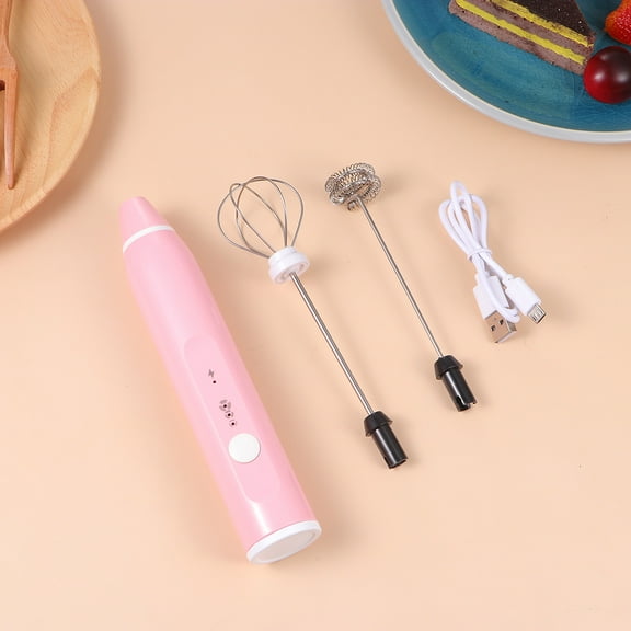 KAKOWELY 1Pcs Whisk Mixer Egg Blender Stainless Steel Pink 7.5X3X3Cm Usb Charging Versatile Tool For Household Users