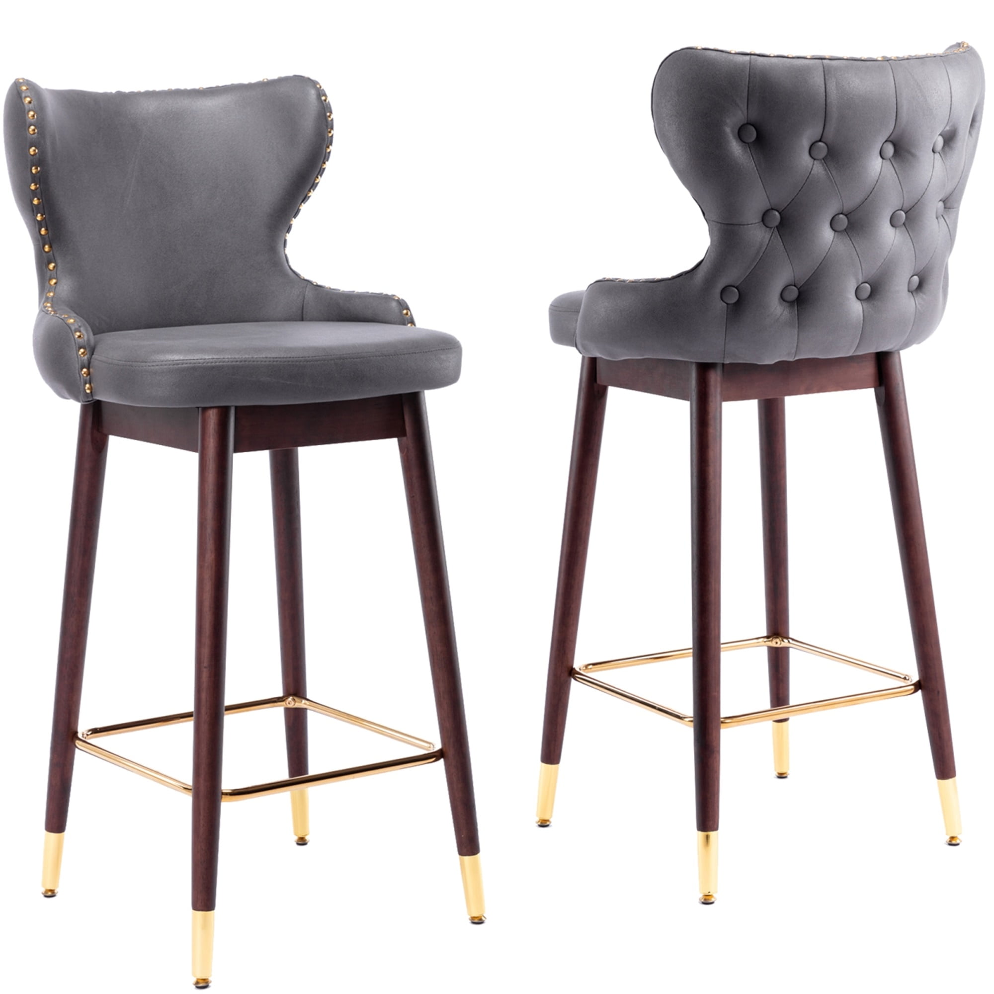 Yardi Yard Modern Leathaire Set of 2 Bar Stools with Back, 29.9" Tufted Gold Nailhead Trim Counter Height Stools for Pub Kitchen, Dark Gray Yardi Yard Modern Leathaire Set of 2 Bar Stools with Back, 29.9" Tufted Gold Nailhead Trim Counter Height Stools for Pub Kitchen, Dark Gray