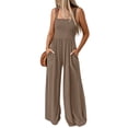 thumbnail image 7 of Tmtolofot Women's Ruffle Trim Overalls Jumpsuits With Pockets Women Casual Loose Pull Over Outfits Ladies One Piece Sleeveless Wide Leg Long Pant Rompers , 1#Khaki , Medium, 7 of 7
