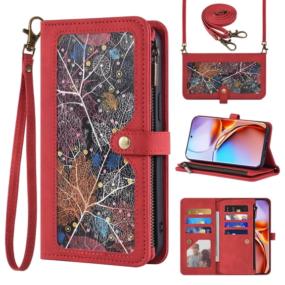 Asuwish Phone Case for Motorola Edge Plus 2023/Edge 40 Pro 5G/Moto X40 Wallet Cover With Tempered Glass Screen Protector Crossbody Wrist Strap Flip Pattern Zipper Credit Card Holder Cell X Men Red