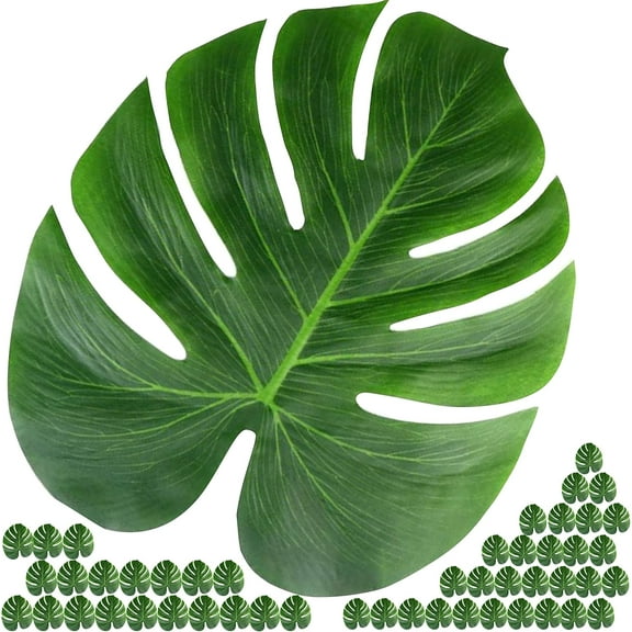 60pcs Artificial Tropical Palm Leaves, Faux Safari Leaves Monstera Fake Leaves, Hawaiian Luau Party Jungle Beach Theme Decorations for Birthday Party Safari Table Decorations Supplies GREEN