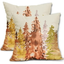 Rustic Fall Pillow Covers 16x16 Set of 2 Watercolor Tree Autumn Color Nature Themed Style Burnt Orange Yellow Forest Print Decorative Throw Pillows Outdoor Linen Cushion Case Decor for Sofa Couch Bed