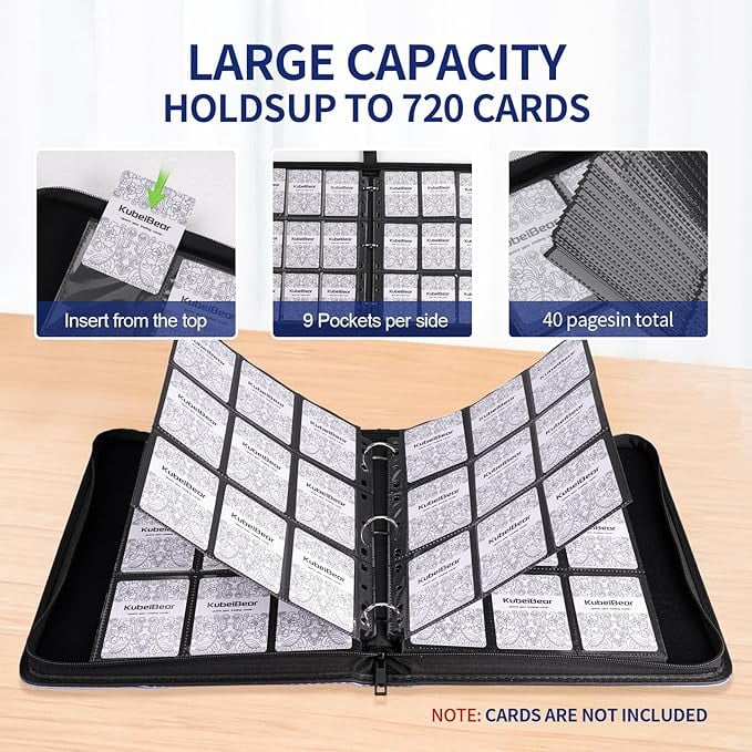 CNV Professional 720 Capacity Trading Card Binder with Zipper, 9-Pocket Waterproof PU Leather Card Collector Album for TCG and Sports Cards