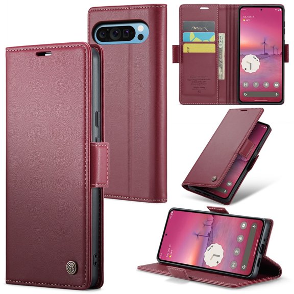 CaseMe Leather For Google Pixel 9 Pro XL Wallet Case with RFID Blocking, For Google Pixel 9 Pro XL Case Wallet for Women Men Card Holder Magnetic Clasp Kickstand Folio Case for Google Pixel 9 Pro XL